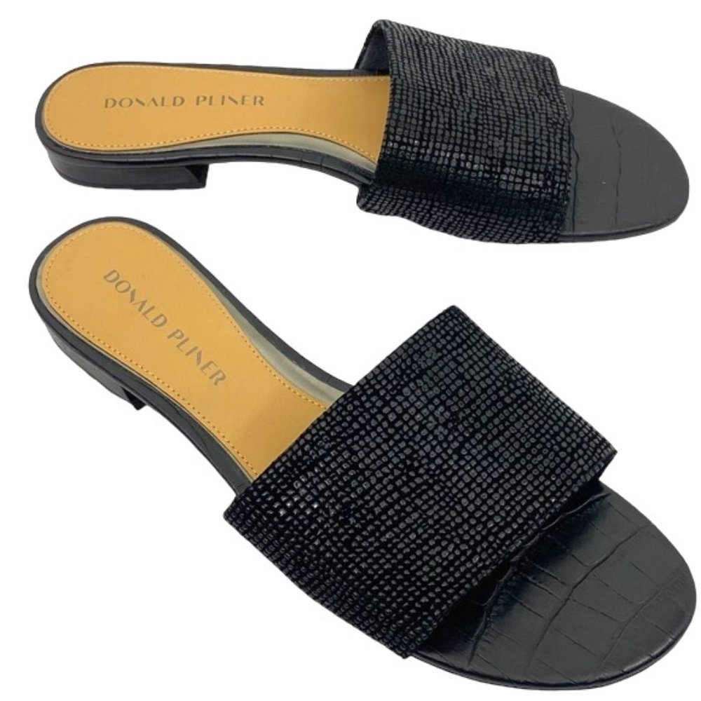 Donald Pliner Frankie Black Pebble Metallic Sandals; 9M